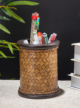 泰国实木笔筒复古家居办公室桌面用品面礼品摆件收纳盒