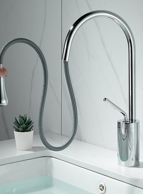 全铜拉丝枪灰色水龙头冷热简约黑色洗脸洗手盆创意加高台上盆龙头