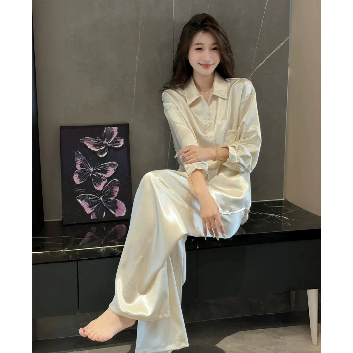 真丝法式春秋女睡衣套装超柔软