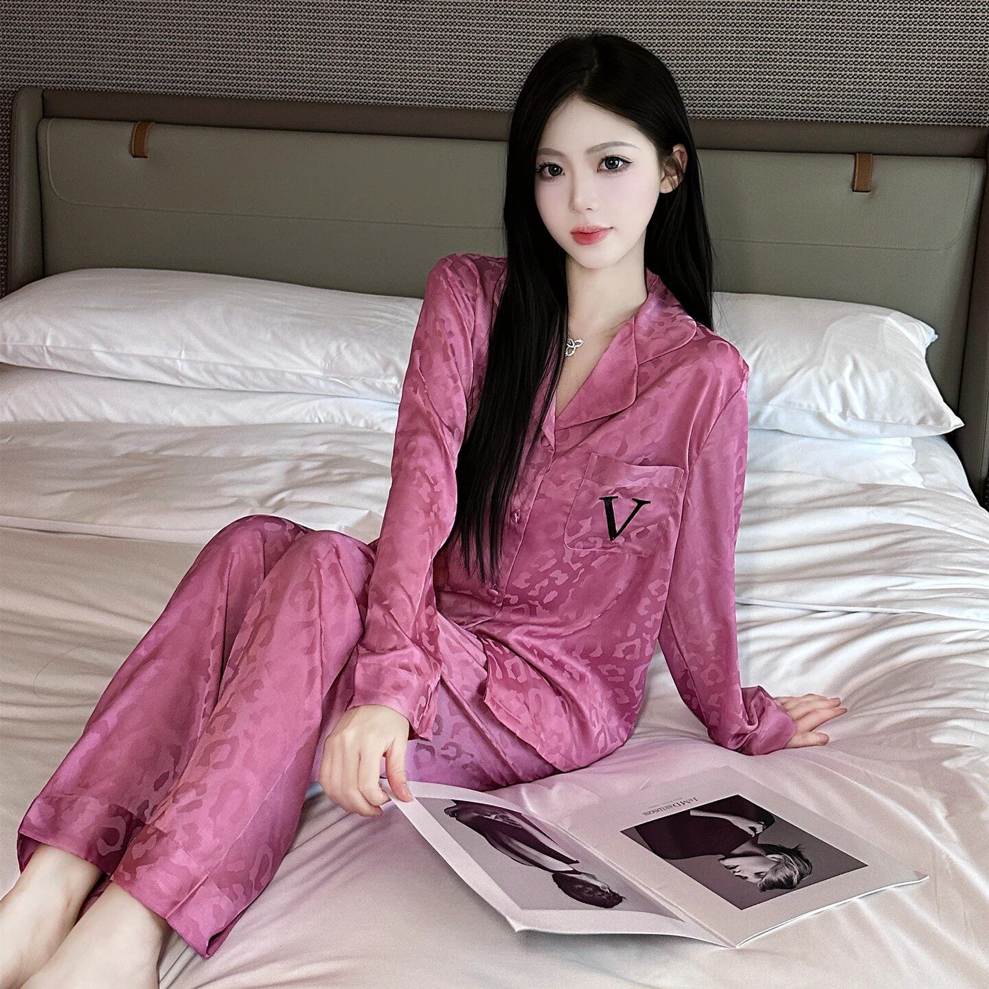 桑蚕丝豹纹可外穿女士睡衣套装