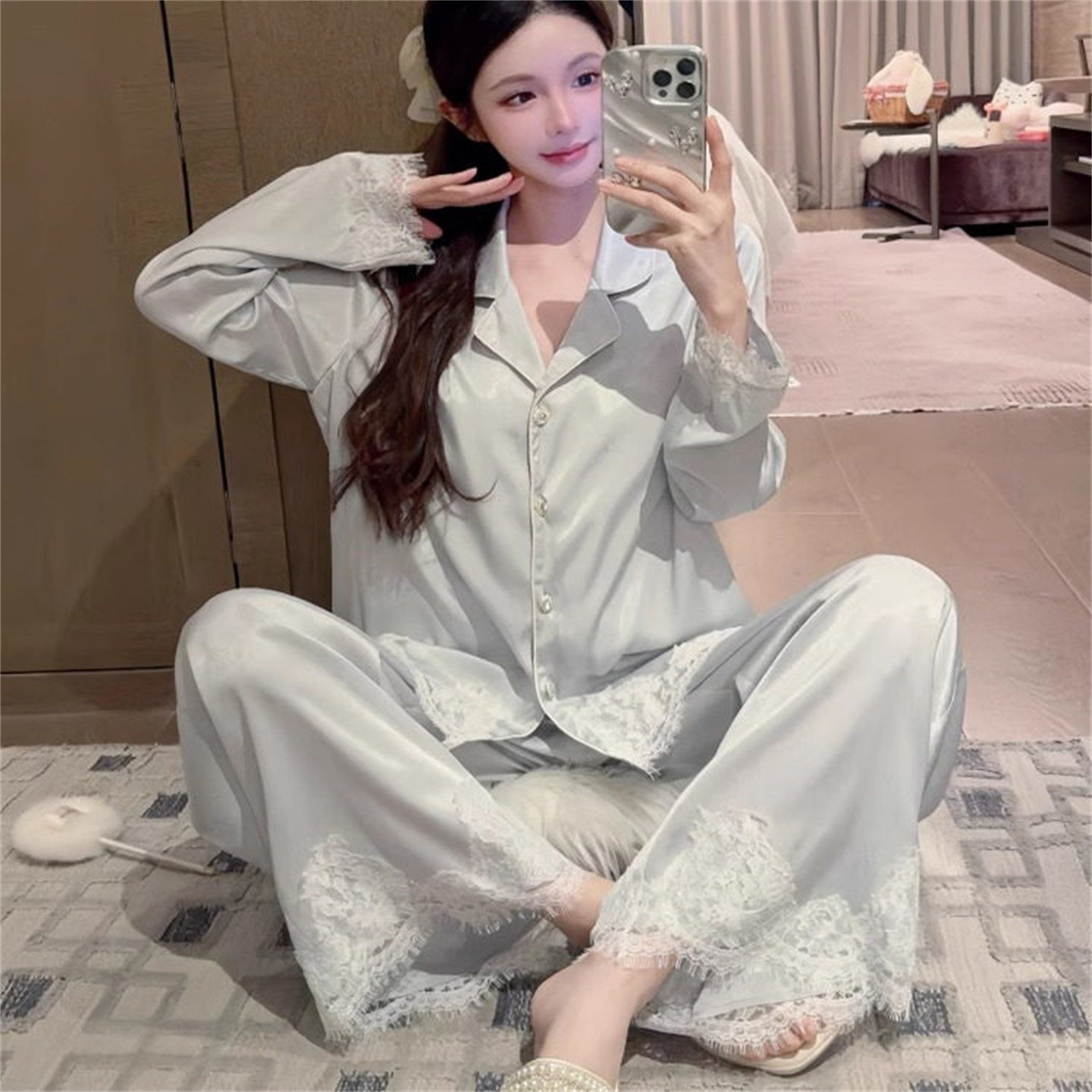 2026新款桑蚕丝蕾丝睡衣套装女