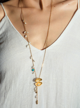 DINN DINN DESIGN度假系列开合贝壳吊坠贝珠项链气质时尚精致百搭