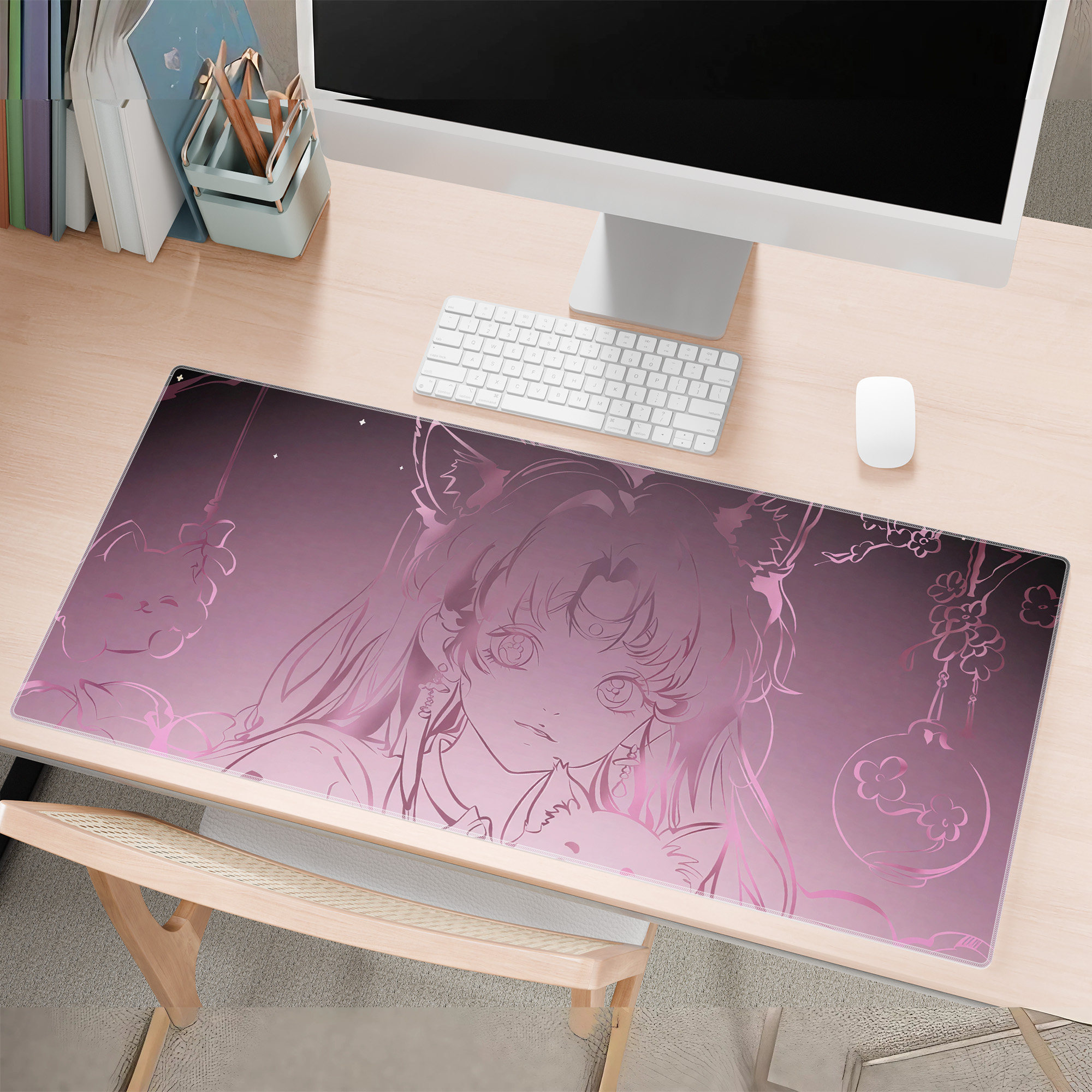 渐变线条鼠标垫超大号卡通动漫电脑桌垫办公室键盘垫男女滑鼠垫