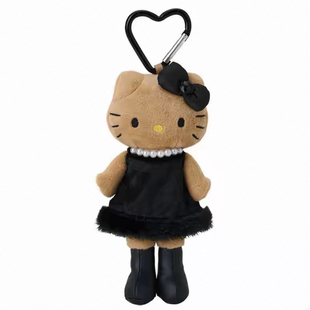 日本正版HelloKitty长腿黑皮毛绒挂件