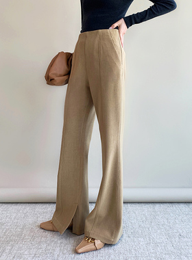 RAREST 23秋冬保暖肌理羊毛超显瘦高腰开叉微喇叭裤气质长裤女