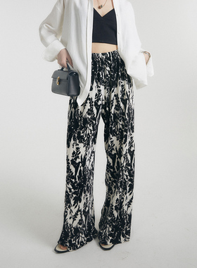 RAREST 婆娑树影 进口印花热带压褶松紧腰懒人裤空气裤休闲长款女