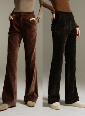 RAREST 温暖厚绒 弹力雪花绒雪尼尔丝绒纤细柔软修身微喇叭裤长裤