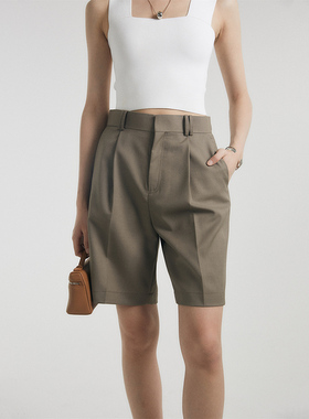 RAREST 可水洗精纺羊毛 薄荷绿大象灰直筒修身小个子五分裤西中裤