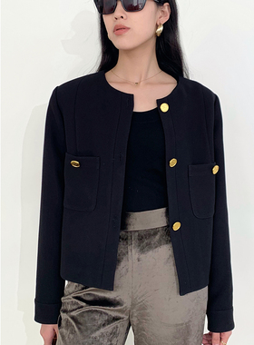 [新品发布]经典黑色金币短款小香外套 进口网纹醋酸干爽透气