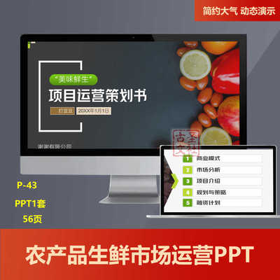 农产品生鲜创业计划书PPT瓜果蔬菜绿色食品电商项目运营策划PPT