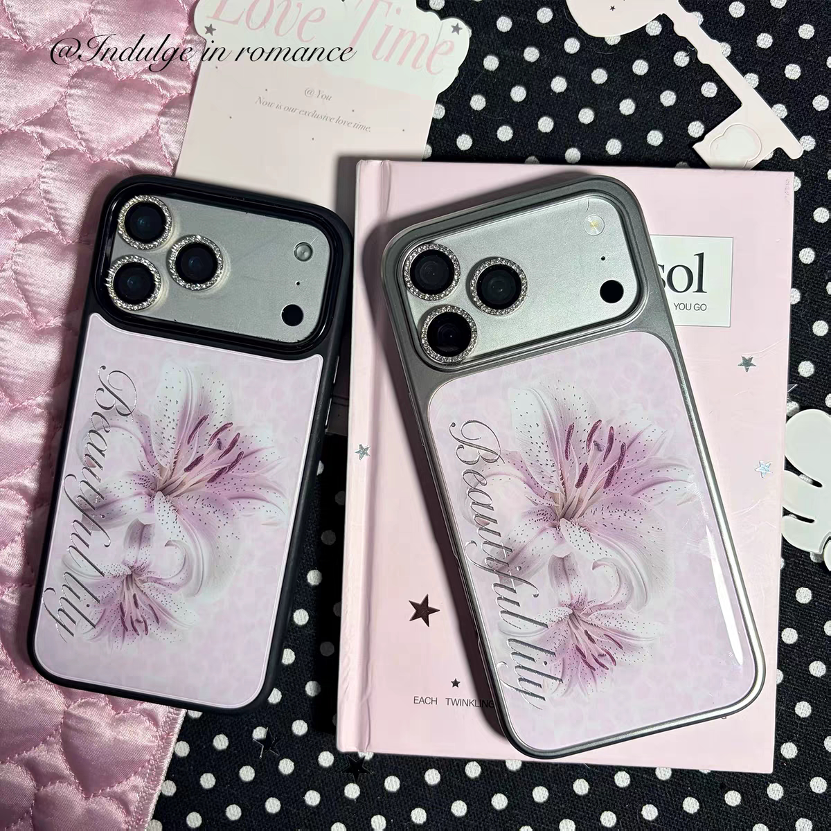 百合花古早少女ins日韩黑边银边壳适用苹果iPhone18promax手机壳17pro小米15Pro保护套华为mate60P70荣耀oppo