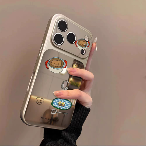 ins风可爱复古厨房小狗镜面大视窗手机壳适用苹果17promax手机壳iPhone16高级感肤感壳15plus创意14pro13防摔