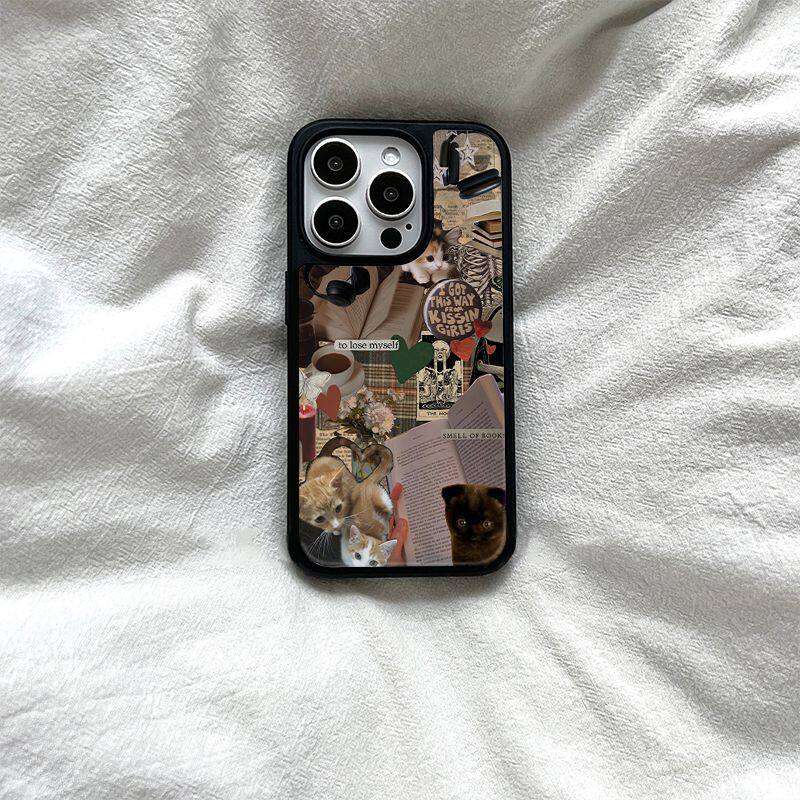ins复古耳机猫咪果亚克力黑边适用苹果iPhone16promax手机壳15pro小米14Pro保护套华为mate60P70防摔三星S23
