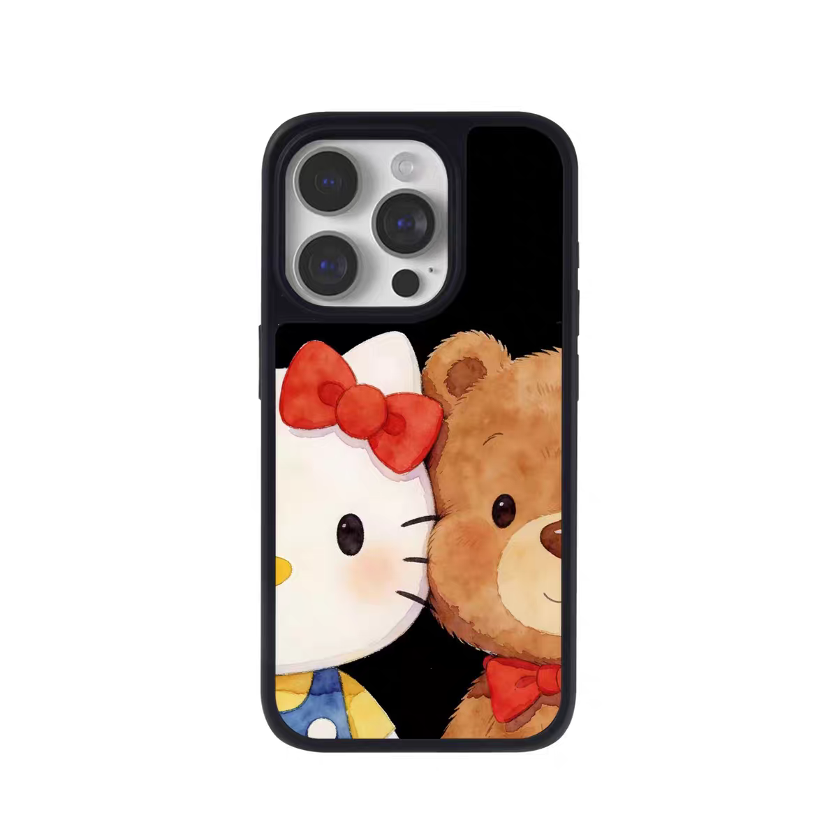 ins风复古可爱小熊电镀银黑边适用苹果iPhone17promax手机壳16pro小米15Pro保护套华为mate60P70三星S23软壳