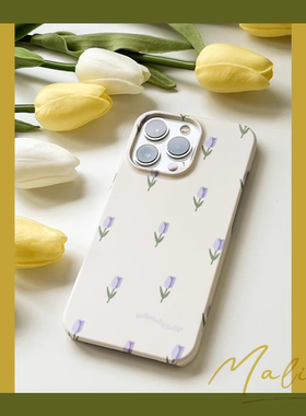 春日紫色郁金香适用于苹果15promax手机壳iPhone13菲林11高级12华为mate60小米14plus气质女原创个性创意小众