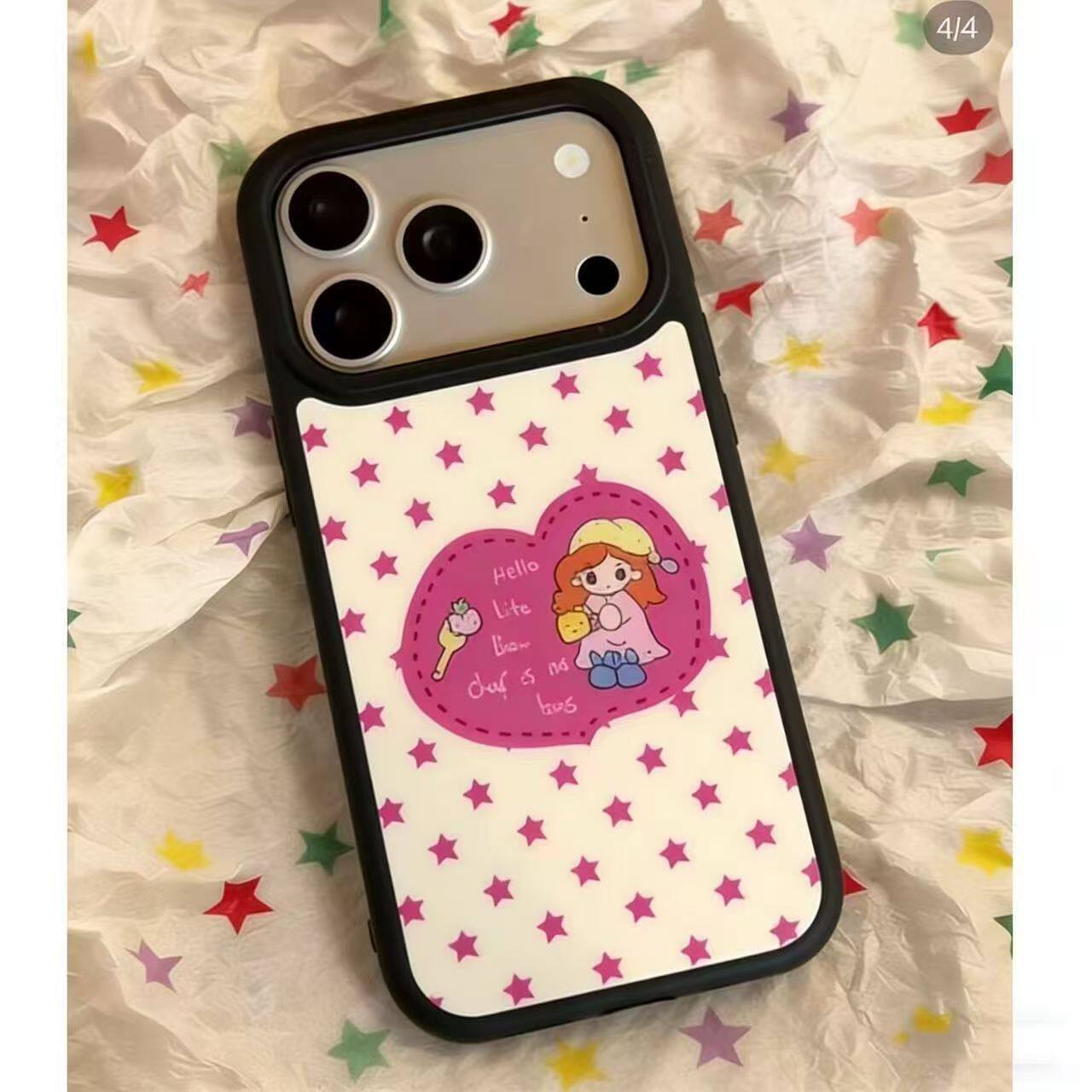 ins风复古可爱玫莓女孩黑边玻璃壳适用苹果iPhone17promax手机壳16pro小米15Pro保护套华为mate60P70荣耀oppo