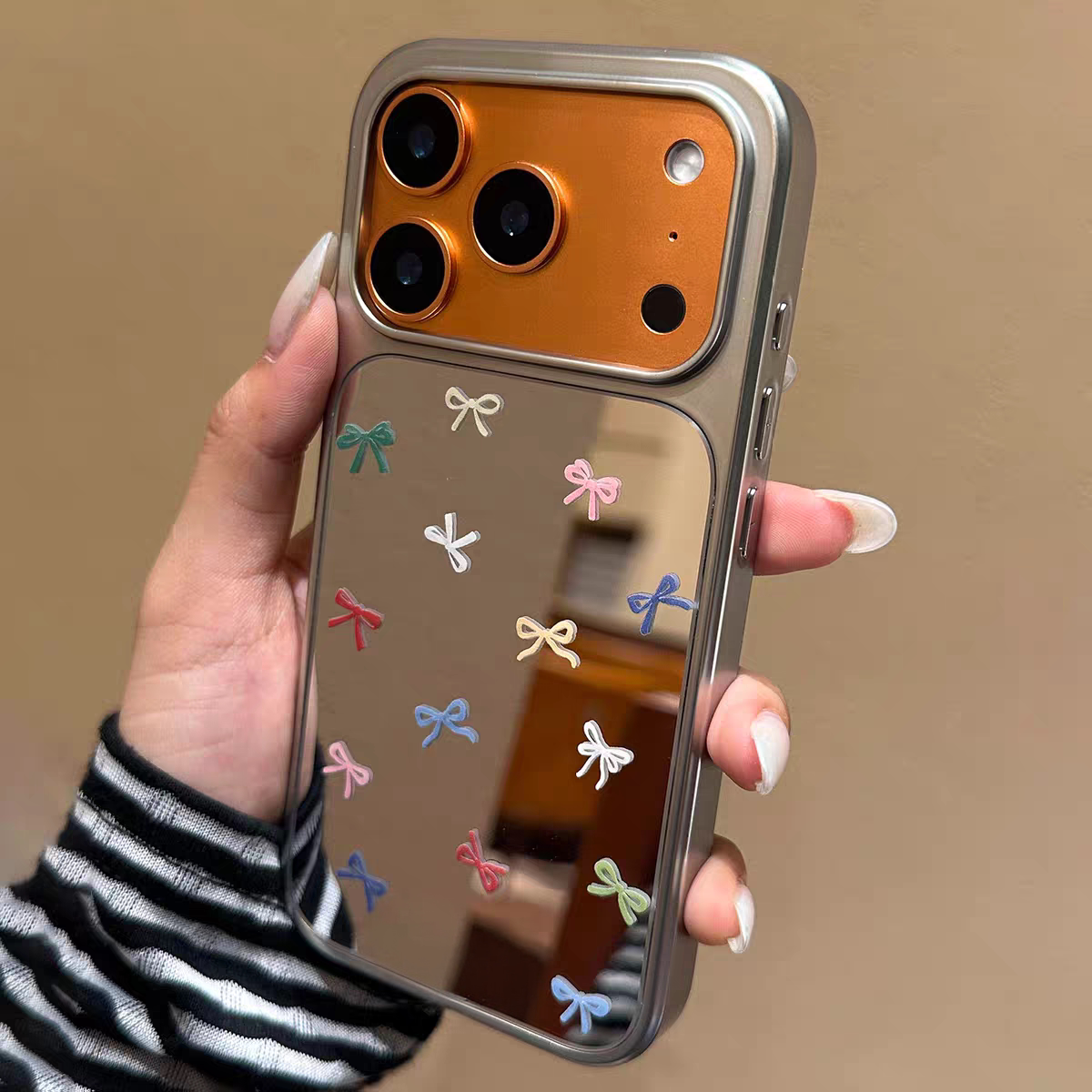 ins风复古满屏蝴蝶结镜面手机壳适用苹果iPhone17promax手机壳软边16防摔15原创小米141312/11华为mate60P780