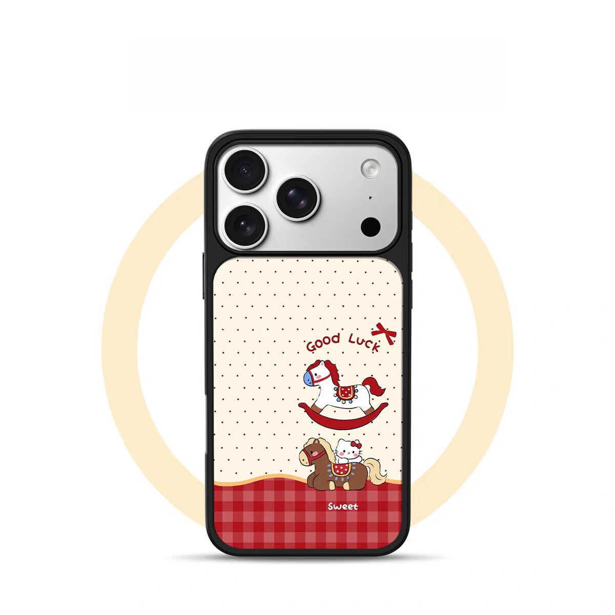 可爱波点小马凯蒂猫电镀银黑边适用苹果iPhone17promax手机壳16pro小米15Pro保护套华为mate60P70三星S23软壳