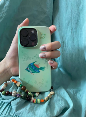 绿色深海鱼适用于苹果15promax手机壳iPhone13菲林11高级12华为mate60小米14plus小众不撞壳趣味原创个性创意