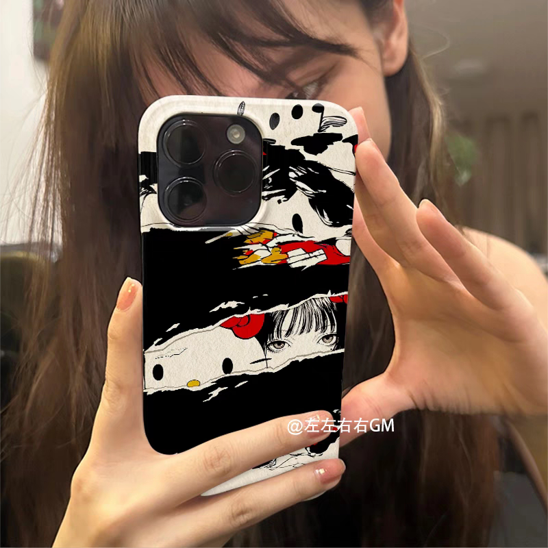 适用于苹果15pro不会撞壳手机壳高级感女生ins风iPhone15promax个性14菲林13创意11可爱暗黑艺术撕碎涂鸦绘画