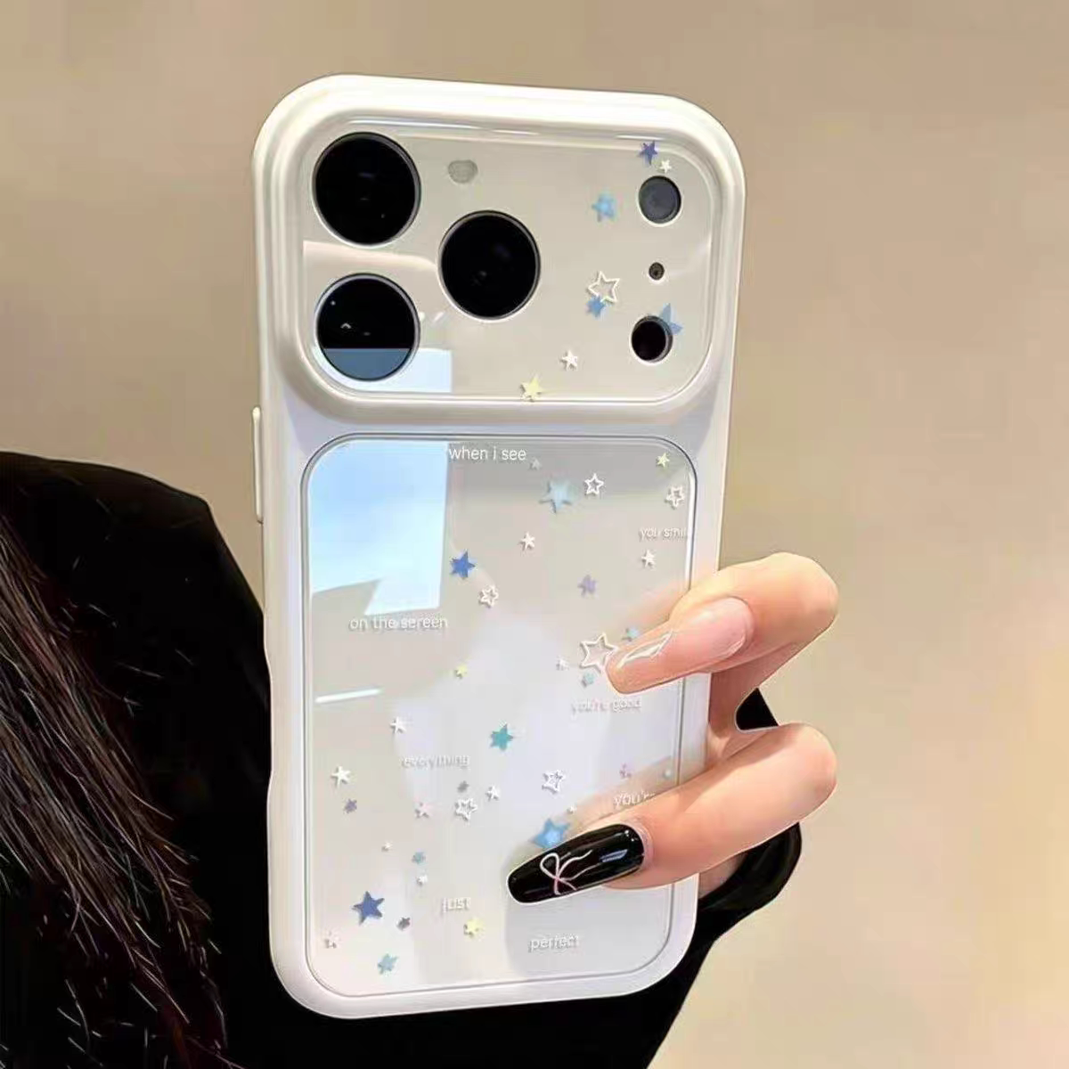 ins可爱复古满屏小星星大视窗手机壳适用苹果17promax手机壳iPhone16高级感光面肤感壳15plus创意14pro13防摔