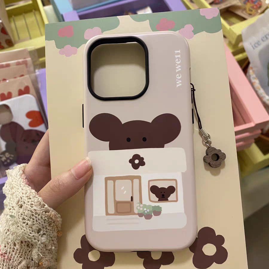 适用于苹果13华为mate60pro小熊花店VIVO小米14OPPO红米k70荣耀100一加12iphone15promax手机壳菲林二合一潮