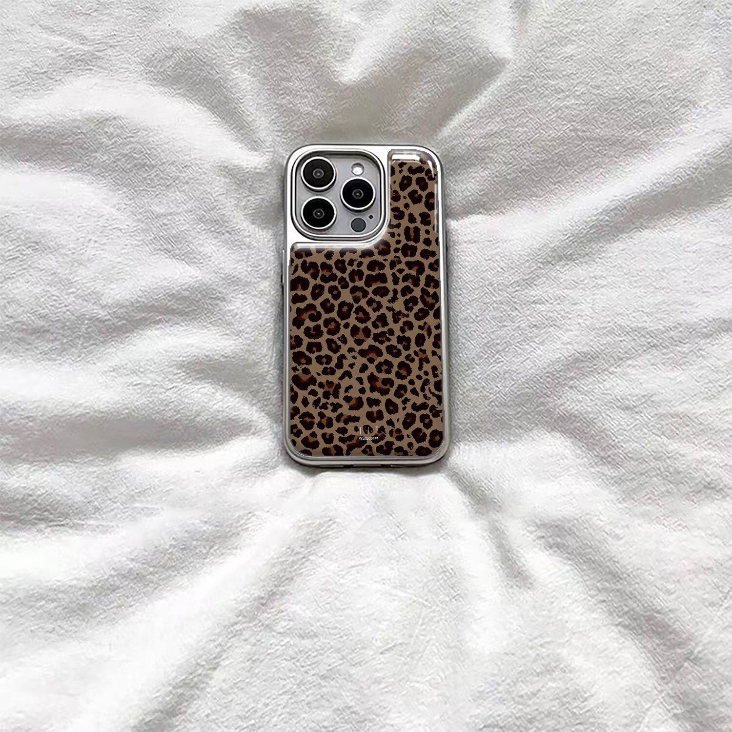 ins风可爱棕色豹纹滴胶手机壳适用苹果iPhone17promax手机壳软边16防摔15原创小米141312/11华为mate60P780