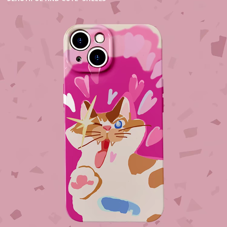 wink~爱心涂鸦猫咪菲林适用iPhone15promax手机壳华为nova11小米14红米k60硬壳vivoiqooneo7魅族21苹果13pro