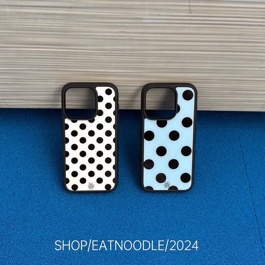 赵露思同款黑白波点亚克力黑边适用苹果iPhone16promax手机壳15pro小米14Pro保护套华为mate60P70防摔三星S23
