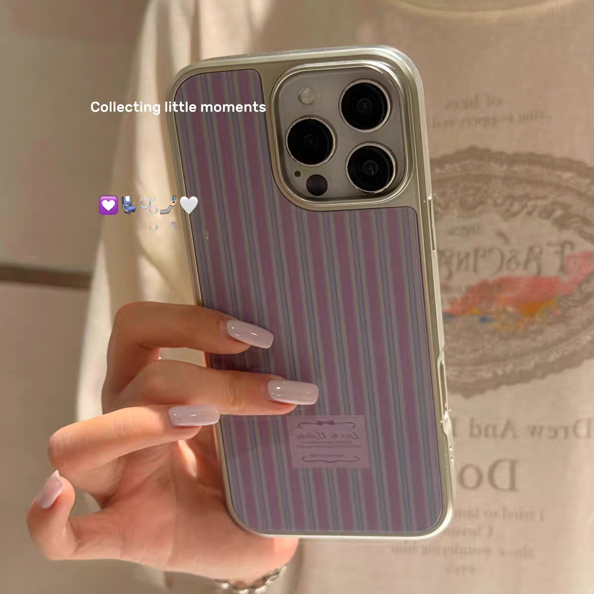 ins风个性慵懒紫条纹韩系新款银框手机壳适用苹果iPhone17promax手机壳软边16防摔15原创14可爱13保护套12/11