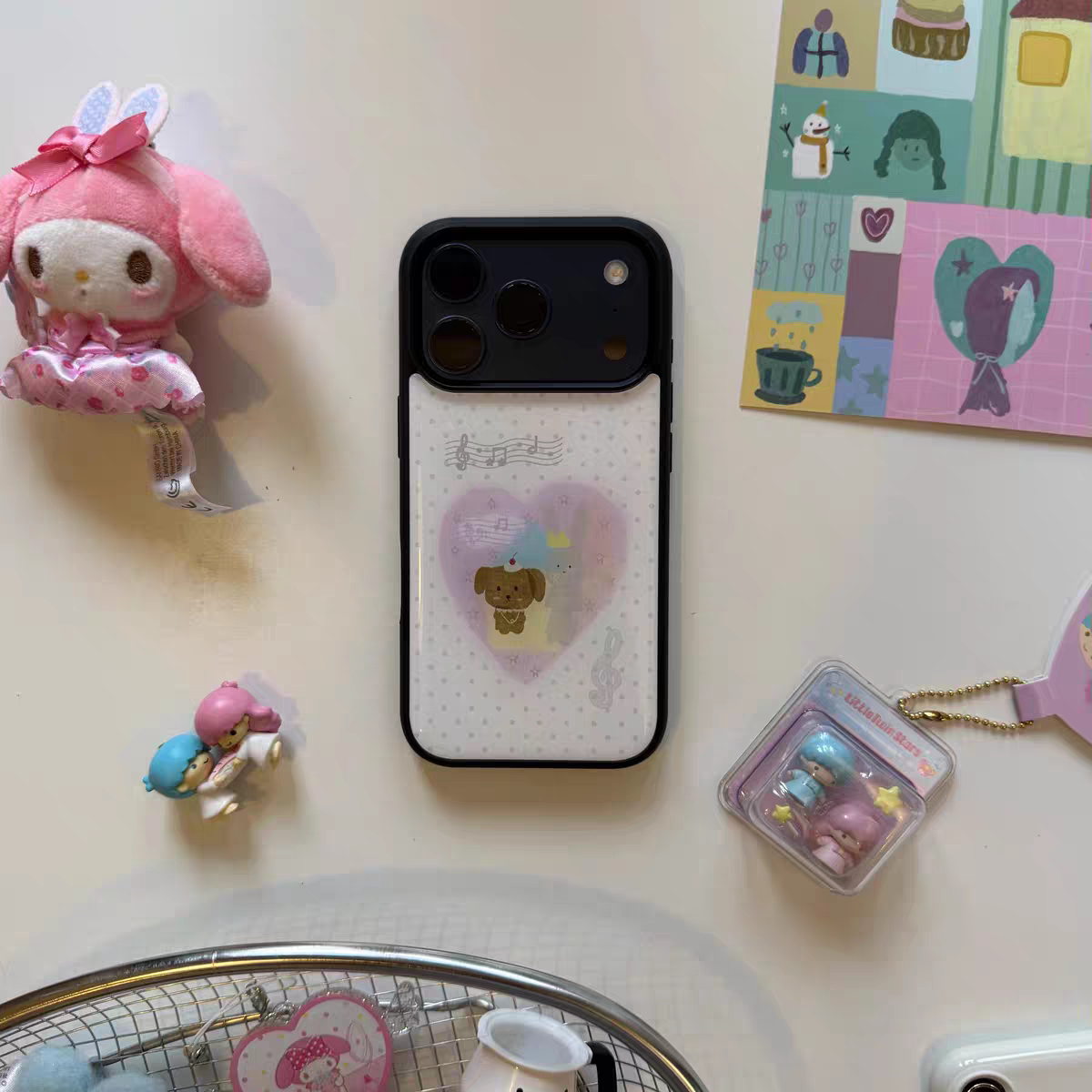ins风波点爱心狗黑银边适用苹果17promax滴胶手机壳iphone16pro新款13女14pro创意15pro全包防摔手机套高级感