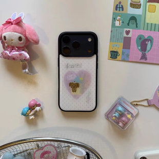 ins风波点爱心狗黑银边适用苹果17promax滴胶手机壳iphone16pro新款13女14pro创意15pro全包防摔手机套高级感