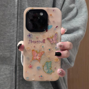 飞舞蝴蝶印花适用于苹果16promax手机壳iPhone15华为小米14plus荣耀13pro12菲林壳二合一x防摔11oppovivo11