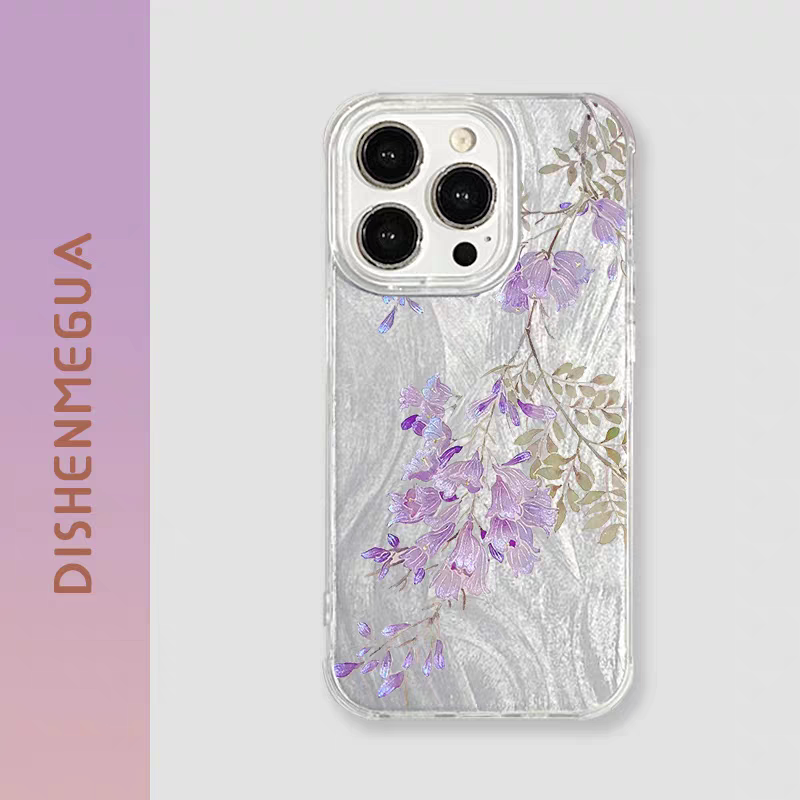 国风紫藤花卉适用iPhone16pro手机壳15promax保护软11羽纱xr新中式12创意13mini简约14Plus小众苹果14pro
