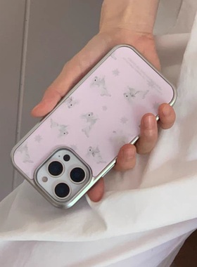 韩系ins可爱甜美兔子银边适用苹果17promax滴胶手机壳iphone16pro新款1314pro创意15pro全包防摔手机套高级感