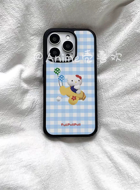 蓝色飞机kittyins风亚克力黑边适用苹果iPhone16promax手机壳15pro小米14Pro保护套华为mate60P70防摔三星S23