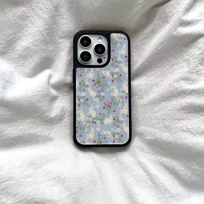 兔子碎花ins亚克力黑边适用苹果iPhone16promax手机壳15pro小米14Pro保护套华为mate防摔三星S234荣耀个性壳