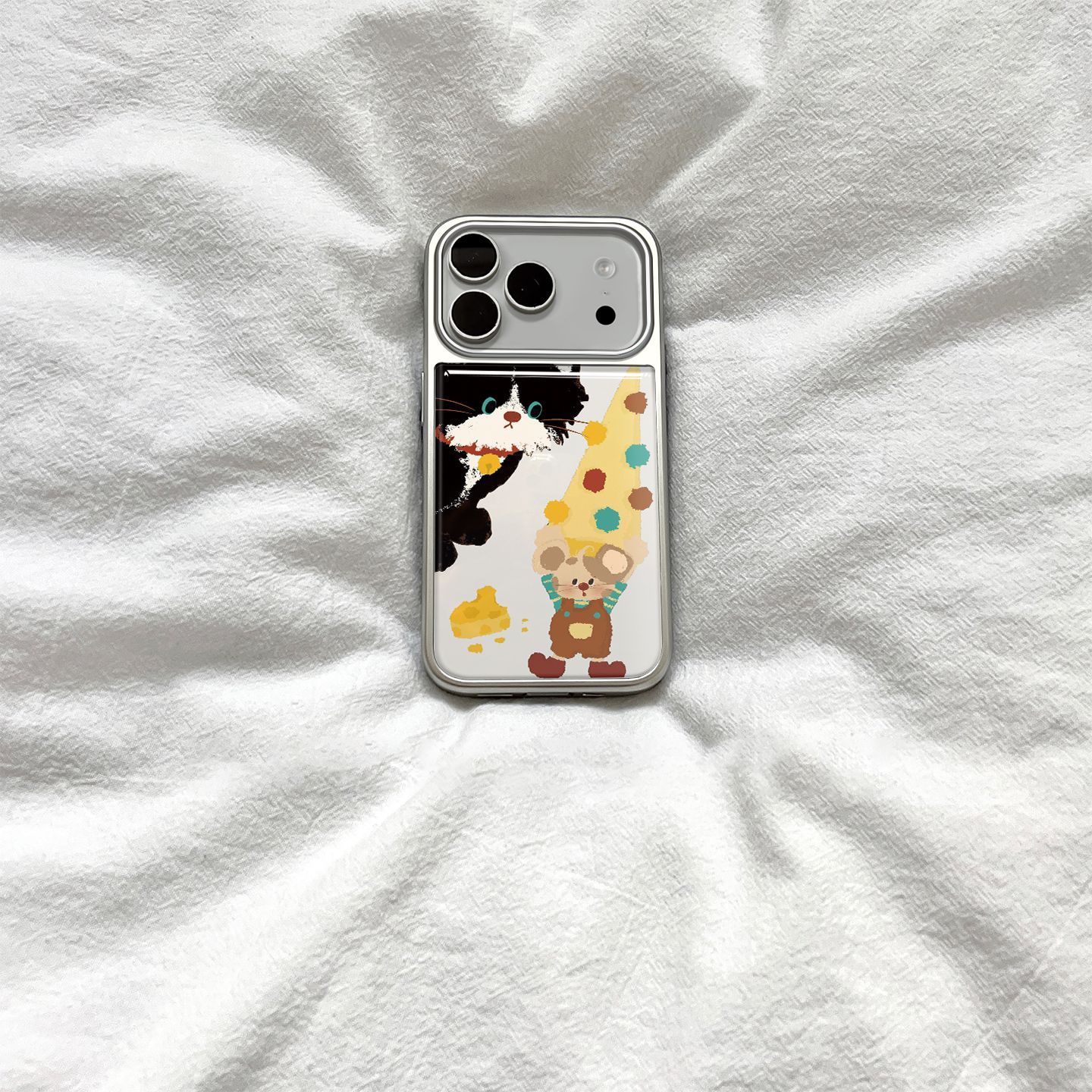 ins韩系可爱猫咪蛋糕电镀银边适用苹果小米iPhone17promax手机壳16pro14Pro保护套华为mate60P70三星S23软壳