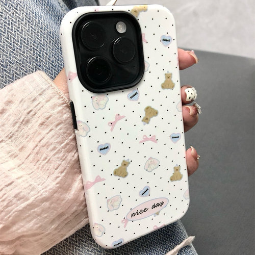 波点小熊ins风菲林二合一适用苹果15promax手机壳情侣iphone14pro保护套女mate6050新款13pro小众12/11p/xs潮