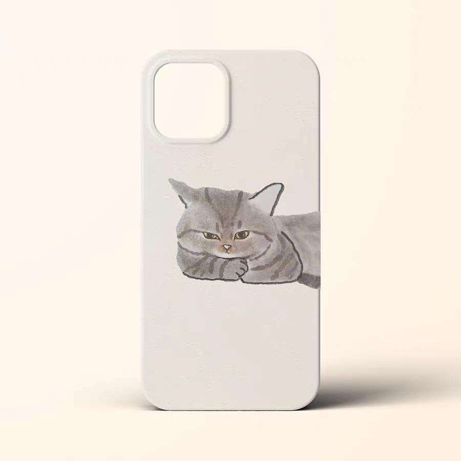 认真脸~小猫手机壳适用iphone15promax苹果14可爱13简约12手绘11艺术vivox90华为mate60红米k70荣耀80小米14
