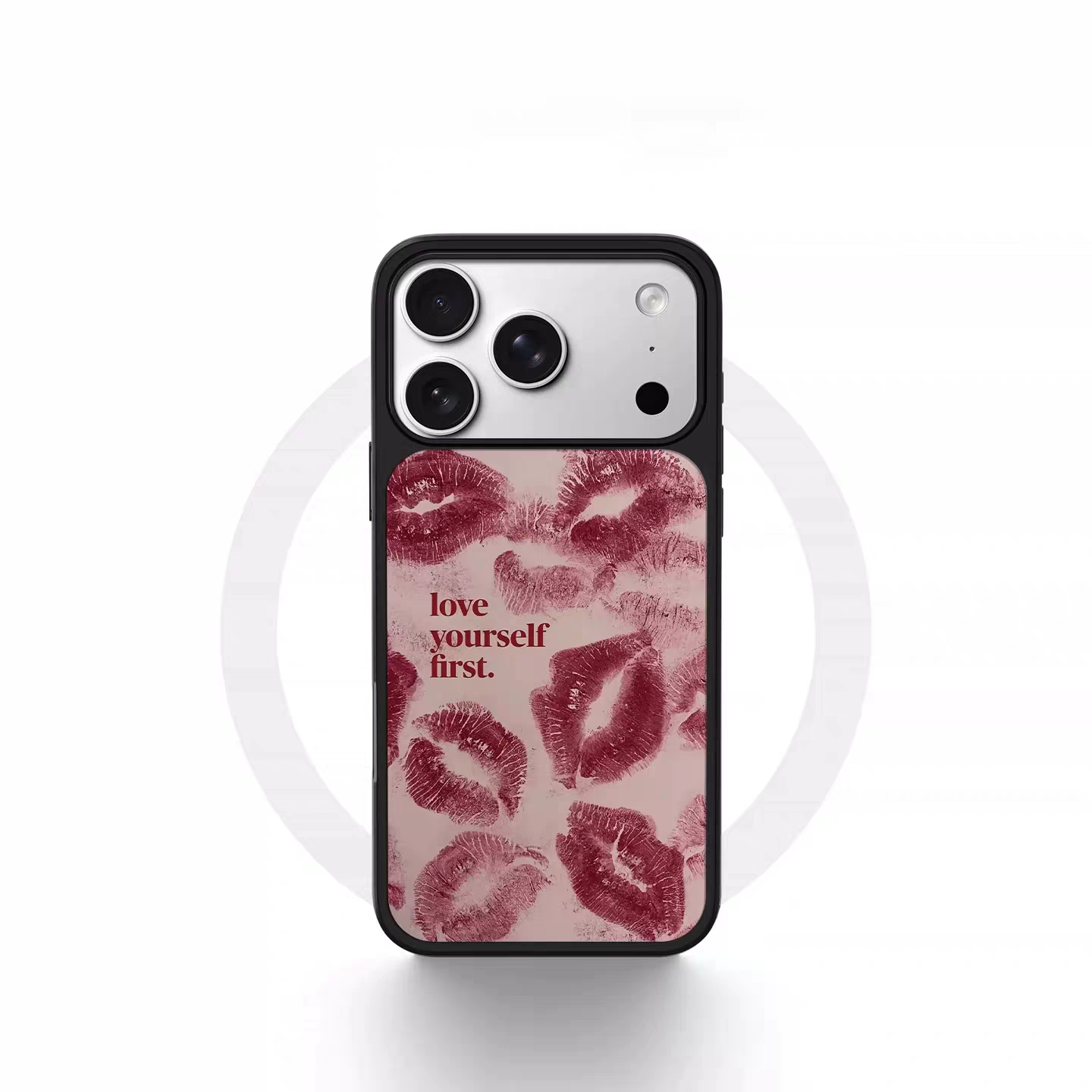 ins风复古红唇印电镀银黑边适用苹果iPhone17promax手机壳16pro小米15Pro保护套华为mate80P70三星S23软壳