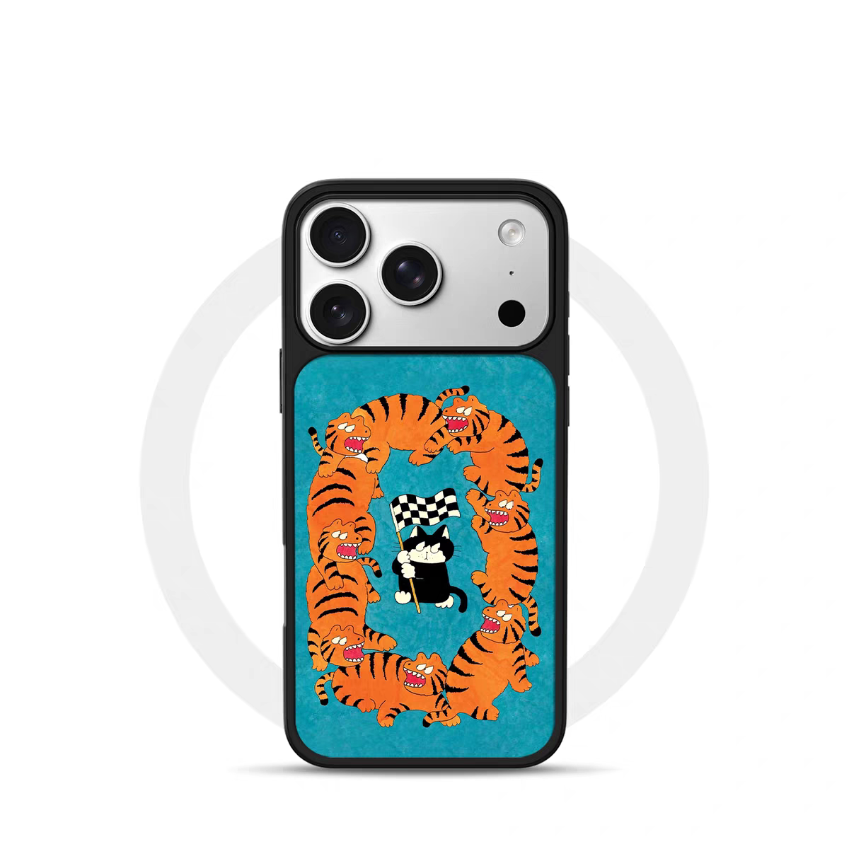 ins复古黑猫的虎队电镀银黑边适用苹果iPhone17promax手机壳16pro小米15Pro保护套华为mate80P70三星S23软壳