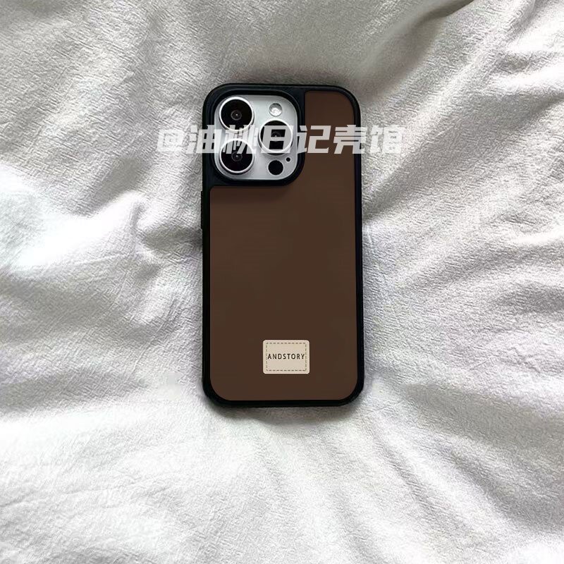 咖色标签简约个性亚克力黑边适用苹果iPhone16promax手机壳15pro小米14Pro保护套华为mate60P70防摔三星S23