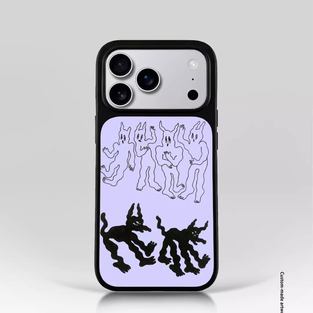 ins风抽象小人黑边适用于苹果iPhone17promax手机壳1613pro小米1415Pro华为mate60p70三星S23防摔小众保护套