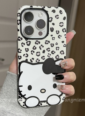 豹纹凯蒂猫iphone16Promax适用苹果手机壳新款15pro小米ins菲林二合一14小众13原创女12mini11全包华为安卓