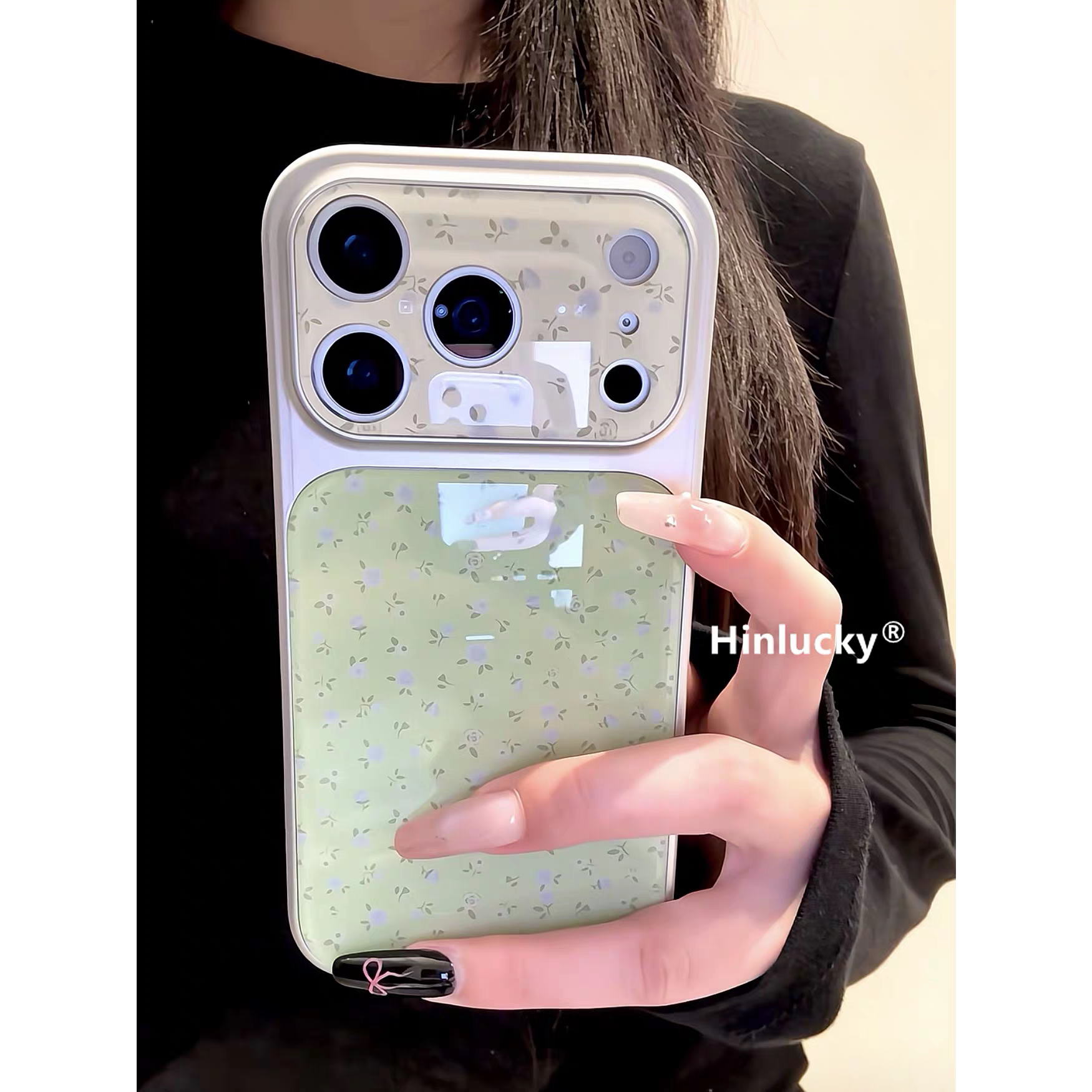 ins风小清新绿底蓝碎花适用苹果17promax手机壳iPhone16pro新款air高级15小众14plus创意13pro全包12防摔硬壳
