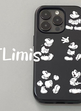 原创黑色米奇适用苹果iphone16原创手机壳15pro高级感14/14pro可爱12/13二合一菲林壳手感11情侣款全包保护壳