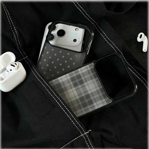 个性韩系ins复古灰格纹波点黑边壳适用苹果iPhone17promax手机壳16pro小米15Pro保护套华为mate60P70荣耀oppo