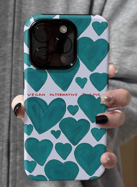 ins清新绿色爱心菲林二合一手机壳适用苹果16nova13华为p70mate60小米15opporen13ovivo荣耀300iPhone15防摔