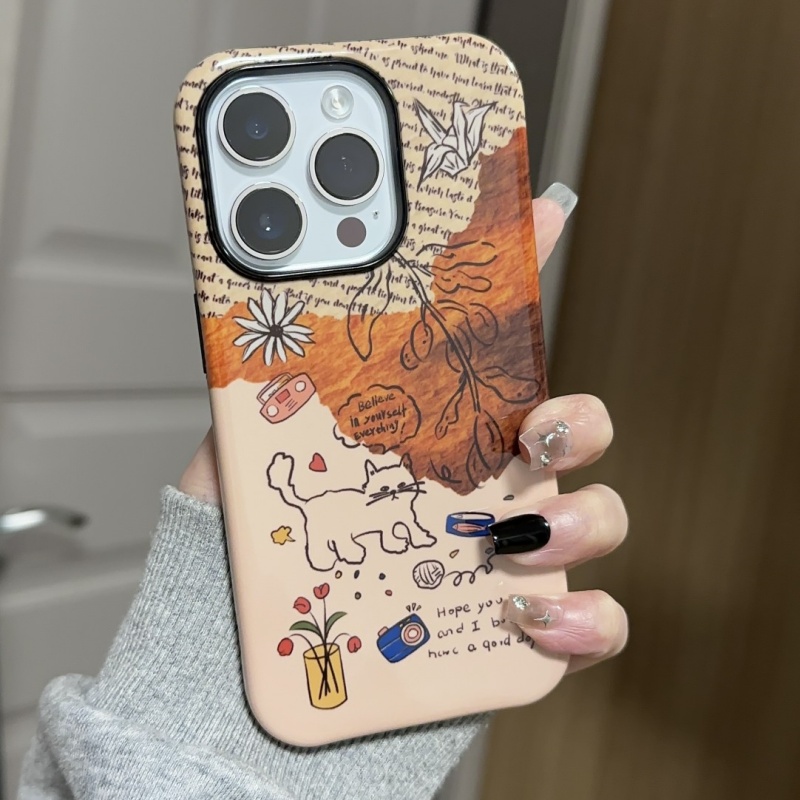 原创手账落叶猫适用iphone15苹果手机壳16pro防摔13promax12菲林二合一14Pro小米华为荣耀OPPOvivo11Xsmax78